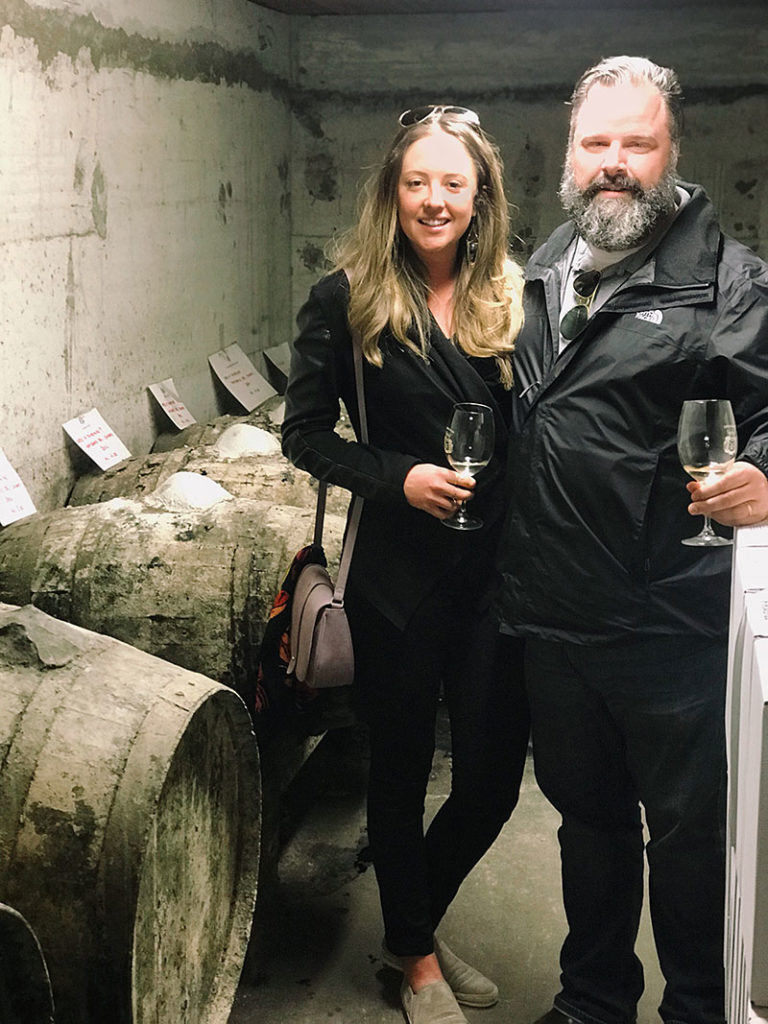 Brian Linihan and Alexandrea Quinn of Marotta's barrel tasting in Italy