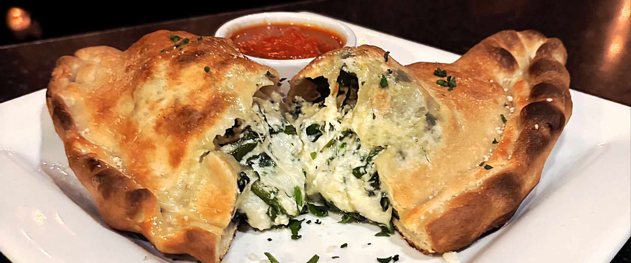 Marotta's Calzoncino stuffed with ricotta, spinach, and mozzarella