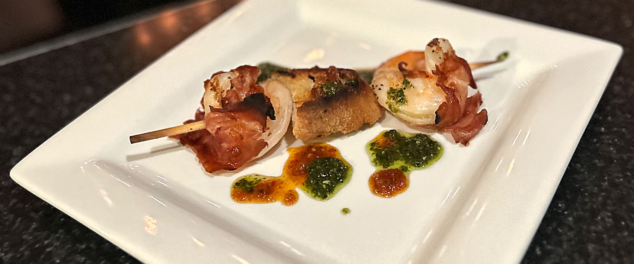 Marotta's Grilled prosciutto-wrapped shrimp